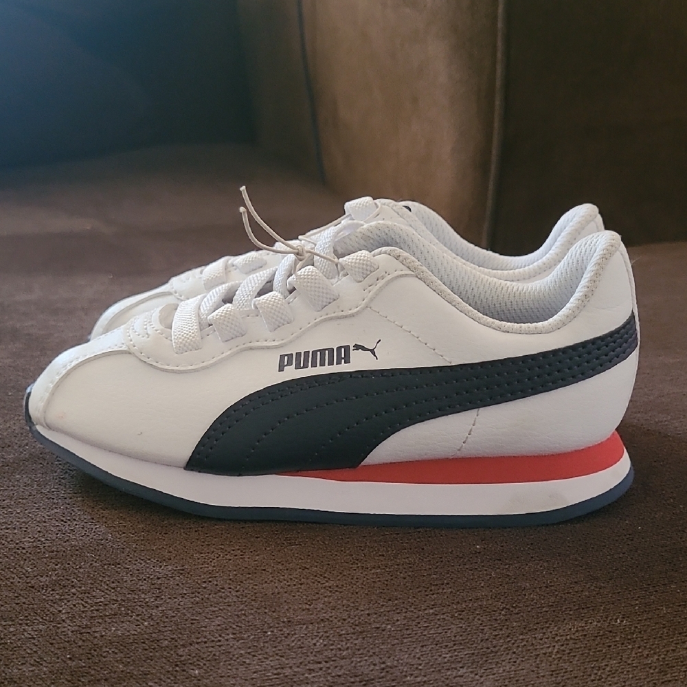 Unisex Kids White, Blue, and Red Slip-on Puma Low-Top Sneakers - Size 11 - Picture 7 of 10